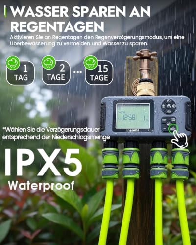 Insoma 4-Zone Water Timer with Brass Inlet, Automatic Garden Hose Timer with Manual/Rain Delay & Large Display, IPX5 Waterproof Faucet Timers for Sprinkler System, Yard, Lawn, Greenhouse - Image 5