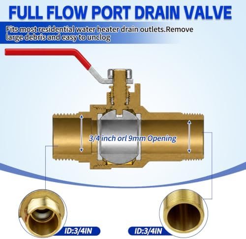 2.5in Water Heater Drain Valve 3/4"MIP X 3/4"Male GHT Full Port Connection - Image 5