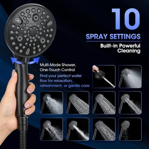 Shower Head with Handheld, High Pressure 10 Spray Modes, Matte Black - Image 2