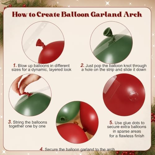 CROSSFINGERS Green Red Gold Balloon Arch Kit for Christmas Party Decoration - Image 6