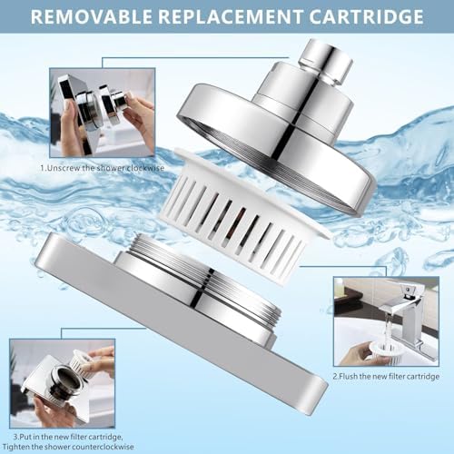 High Pressure Rain Shower Head with Filtered - 6" Square Showerhead Filter for Remove Chlorine and Harmful Substances, Improve Hair and Skin Problems, Chrome - Image 3