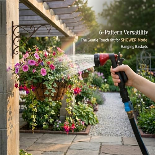 GREEN MOUNT Water Hose Nozzle 2-Pack, Zinc Alloy Garden Spray Nozzle with Adjustable Spray Patterns, Leakproof Rustproof Trigger Lock for Outdoor Cleaning & Car Wash, Silver & Red - Image 2