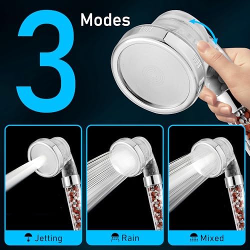 Filtered Handheld Shower Head, High Pressure 3 Spray Settings Showerhead for Saving Water, Water Softener Shower Head with Mineral Beads to Remove Chlorine & Fluoride for Dry Hair & Skin - Image 3