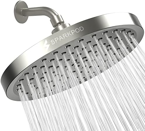 SparkPod Rain Shower Head, 8 Inch Round, Elegant Brushed Nickel Finish by SparkPod
