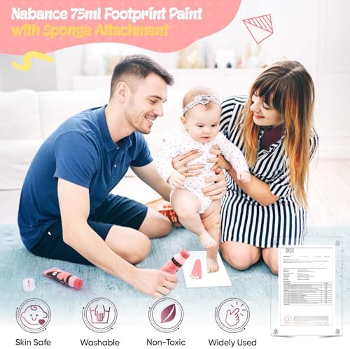 Nabance Baby Hand and Footprint Paint, Sponge Head, Baby Safe Paint, Pink - Image 2