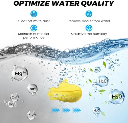 puxyblue Humidifier Tank Cleaner,9-Pack Yellow Small Submarine with Silver Ion Filter Ball Fit for Most Humidifiers and Fish Tanks, Purifies Water, Prevents Hard Water Build Up, Eliminates White Dust - Image 3