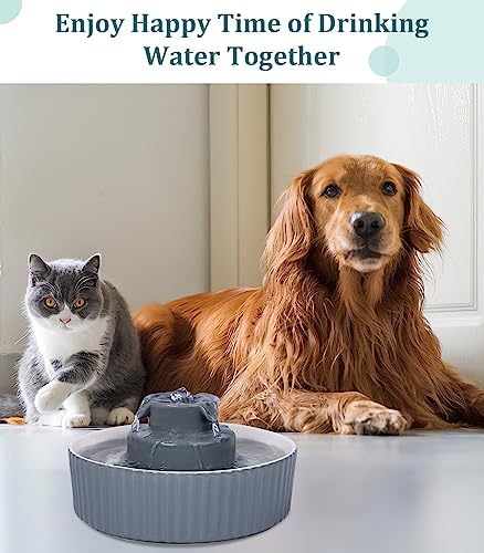 Ceramic Cat Water Fountain, Ceramic Pet Fountain, 2.1 L Drinking Fountains Bowl for Cats and Dogs with Replacement Filters and Foam(Grey) - Image 6