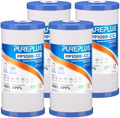 PUREPLUS 25 Micron 10"x4.5" Whole House Sediment and Carbon Filter,4PACK by PUREPLUS