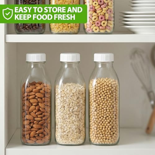 CUCUMI 2 Pack 32 Oz Glass Milk Bottle with Reusable Lid - Image 6