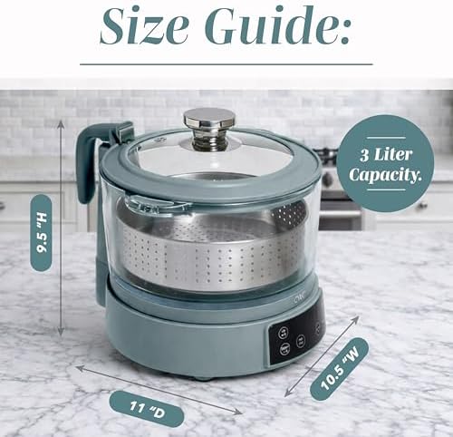 COOK WITH COLOR Glass Mini Low Carb Rice Cooker – Holds 2 Cups Raw/Makes 6 Cups Cooked with Auto Lift Filter Basket, Hotpot & Steamer for Rice, Grains, Digital Panel with Keep Warm, Slate Blue - Image 3