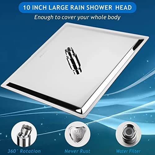 Voolan Rain Shower head, High Pressure Shower Head Made of 304 Stainless Steel, Relaxed Shower Experience Even at Low Water Flow and Pressure (10" Chrome) - Image 2