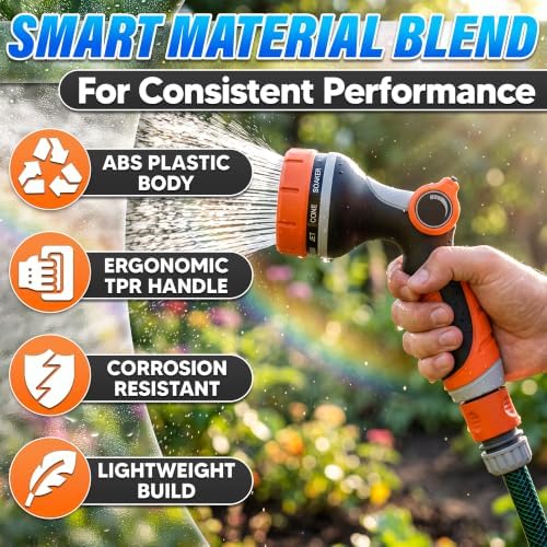 Garden Hose Nozzle, 10 Spray Patterns, Thumb Flow Control, Orange - Image 3