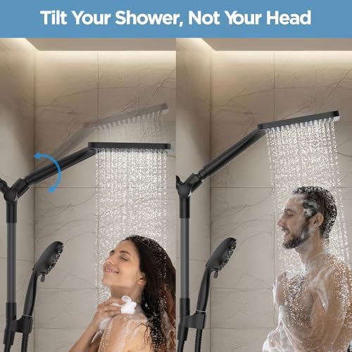 Dual Handheld Shower Head Combo, 2-in-1 Rain Shower Heads System Wide Rainfall Shower Head and 10 Modes High Pressure Hand Held Showerhead with Built-in Power Wash - Image 3