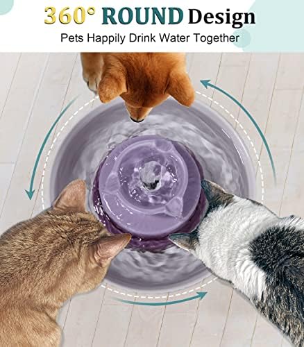 Ceramic Cat Water Fountain, Pet Ceramic Water Fountain, 2.1 L Drinking Fountains Bowl for Cats and Dogs with Replacement Filters and Foam(Purple) - Image 5