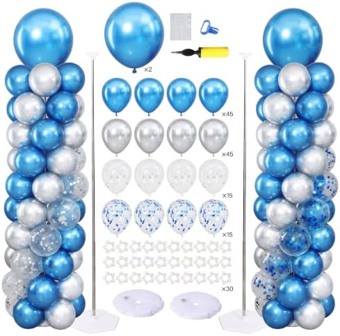 Blue and Silver Balloon Column Stand Kit Set of 2 for Floor by ZyloonDecoration