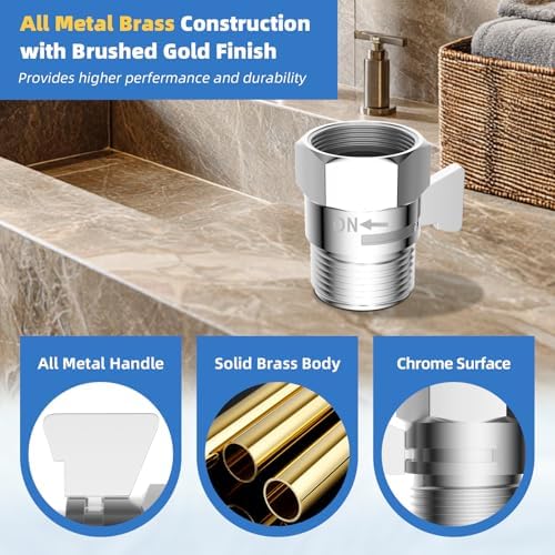 Hibbent All Metal 3 Pack Shower Head Flow Control Valve, G1/2 Brass Shut-off Valve with Metal Handle Lever, Shut OFF Water Flow Control Regulator for Handheld Shower, or Bidet Sprayer, Chrome - Image 2