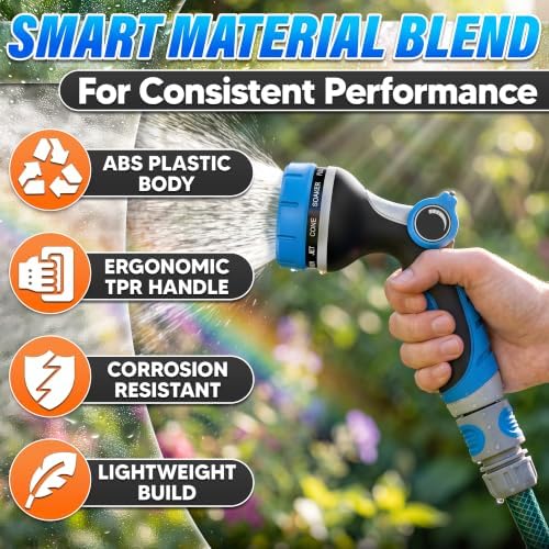 Garden Hose Nozzle, 10 Spray Patterns, Thumb Flow Control, Blue - Image 3
