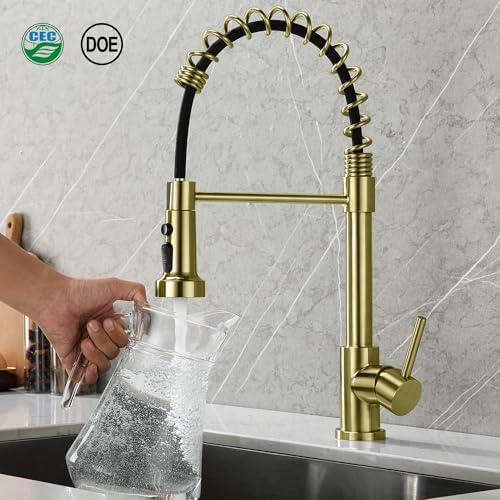 TIORIY Kitchen Faucet Head with 15 Adapters, High Pressure 3 Functions Pull Down Kitchen Spray Head Replacement, Pull Out Kitchen Sink Sprayer Nozzle, Brushed Gold, ABS - Image 4