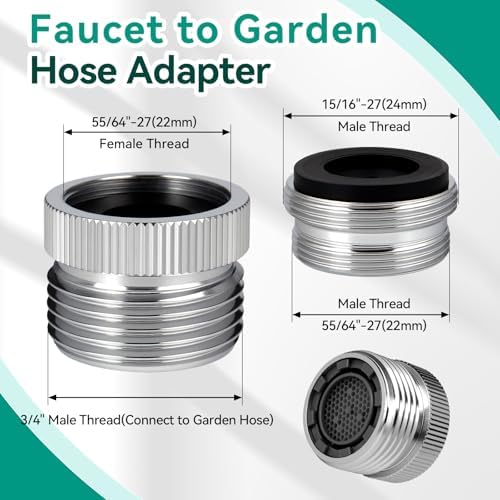 Faucet Adapter with Aerator,Garden Hose to Sink Faucet Adapter,Faucet to Garden Hose Adapter for Bathroom and Kitchen, Sink Hose Attachment with 3/4" GHT Thread Chrome - Image 4