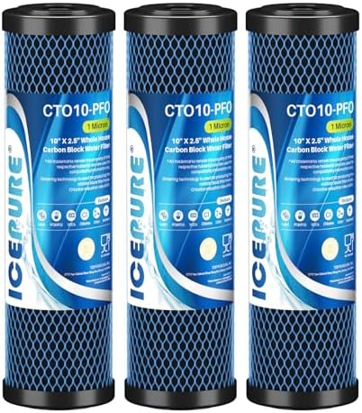 ICEPURE 1 Micron 10" x 2.5" Whole House PFOA/PFOS Carbon Water Filter Cartridge Replacement for DuPont WFPFC8002, WFPFC9001, SCWH-5, WHCF-WHWC, FXWTC, CBC-10, RO Unit, Pack of 3 by ICEPURE