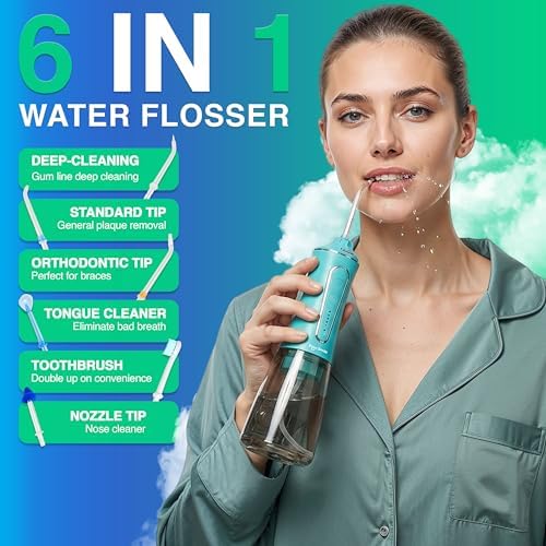 Professional Water Flosser - Advanced Dental Care for a Healthier Mouth, Gum, and Teeth - IPX7 Waterproof Oral Irrigator | 7 Replacement Tips, Travel-Friendly, Rechargeable - Oral Hygiene (Green) - Image 2