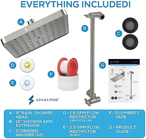 SparkPod 8" Square Rain Shower Head with 16" Shower Arm - Image 7