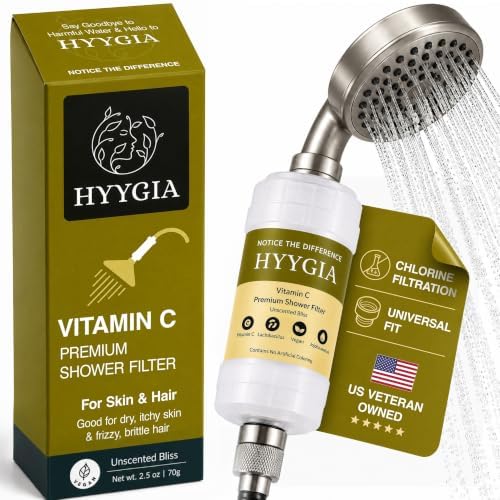 Premium Vitamin C Shower Filter for Hair and Skin - High Output Chlorine Remover & Water Filtration - Reduces Dry Itchy Skin & Frizzy Brittle Hair - Universal Fit (Unscented Bliss) by HYYGIA