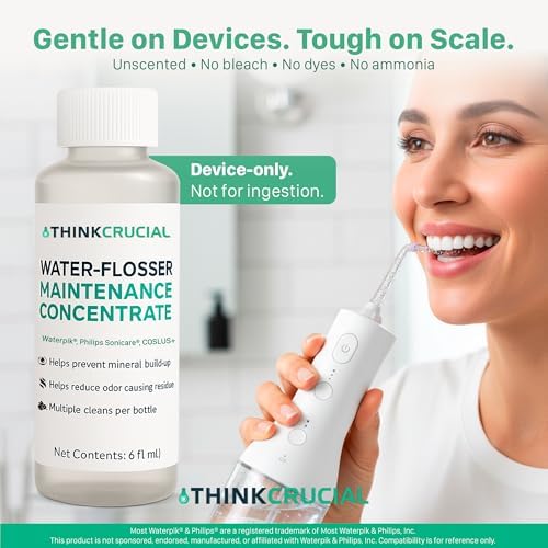 Up to 36 Cleans Think Crucial Water Flosser Cleaner & Descaler Rinse 6oz Super Concentrate - Compatible with All Waterpik Models (WP-660/662, WP-580, WP-560, WP-100) & Philips Sonicare 3000 & More - Image 6