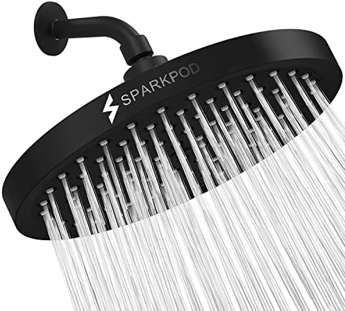 SparkPod Rain Shower Head, 8 Inch Round, Midnight Black Matte Finish by SparkPod