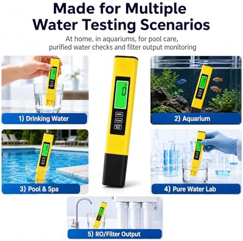 4 in 1 Tds Meter Digital Water Tester-TDS EC&Temp(°C/°F) Meter-0-9999ppm Accurate for Drinking Water,Hydroponics,Aquariums,RO Systems,Pool(Yellow) - Image 4