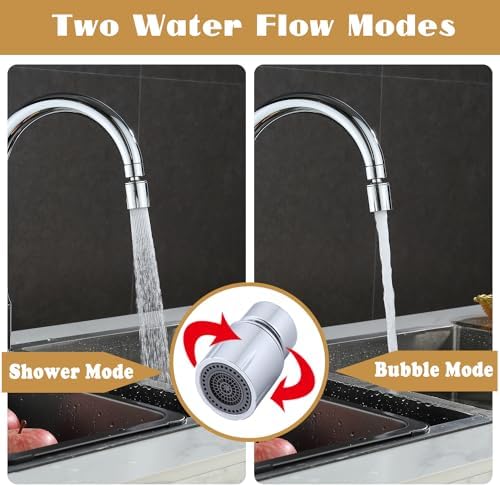 Swivel faucet aerator（Heavy ）, Dual-function 2-Flow Sprayer Faucet Head, 360° large Angle Swivel kitchen sink aerator,kitchen 55/64 inch female thread faucet extender, Sink Aerator Chrome - Image 2