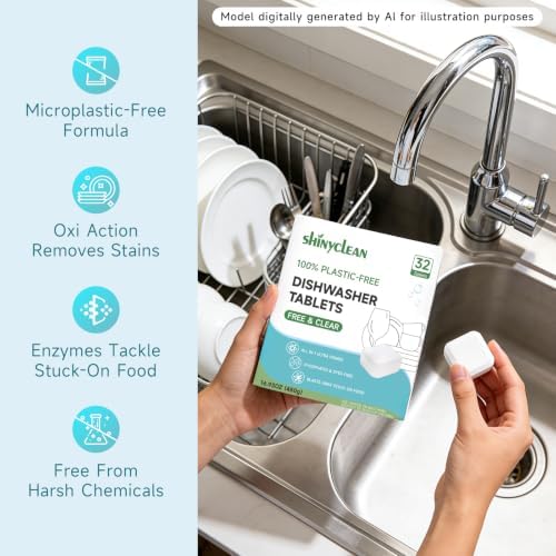 100% Plastic-Free Dishwasher Tablets, Free & Clear, 32 Count - Image 2