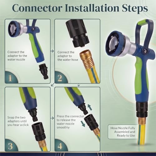 GREEN MOUNT Garden Hose Nozzle with Quick Connect Set - Zinc Alloy High Pressure Sprayer, Fireman Style Handle for Car Wash & Plant Watering, Green - Image 2