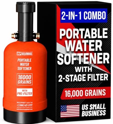 RV Water Softener Portable with Integrated 2 Stage Water Filter System - 16,000 Grain, 3/4" GHT Fittings, Convenient Water Softener for RVs, Trailers, Boats, Mobile Car Washing, Pressure Washing by NPGLOBAL