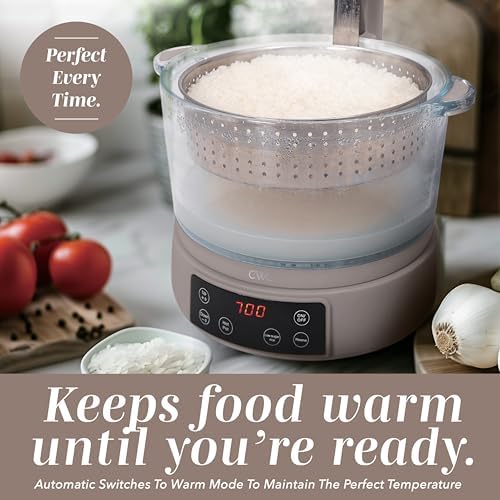 COOK WITH COLOR Glass Mini Low Carb Rice Cooker – Holds 2 Cups Raw/Makes 6 Cups Cooked with Auto Lift Filter Basket, Hotpot & Steamer for Rice, Grains, Digital Panel with Keep Warm, Goat/Mink - Image 6