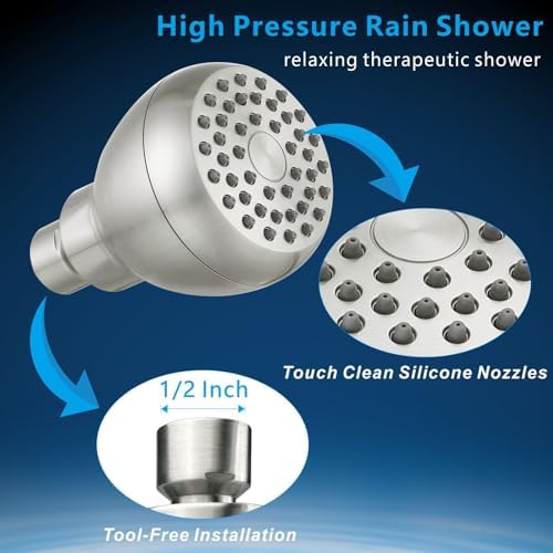 High Pressure Shower Head - Powerful Bathroom Pressure Boosting Showerhead - Perfect Universal Replacement for Rain Shower Heads(Brushed Nickel) - Image 4