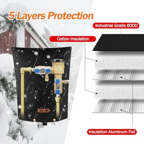 TOHONFOO Backflow Preventer Cover, Pipe Freeze Insulation, 16"Wx20"H, Black - Image 5