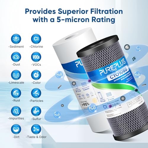 PUREPLUS 10"x4.5" Whole House Water Filter Combo, Sediment & Carbon - Image 4