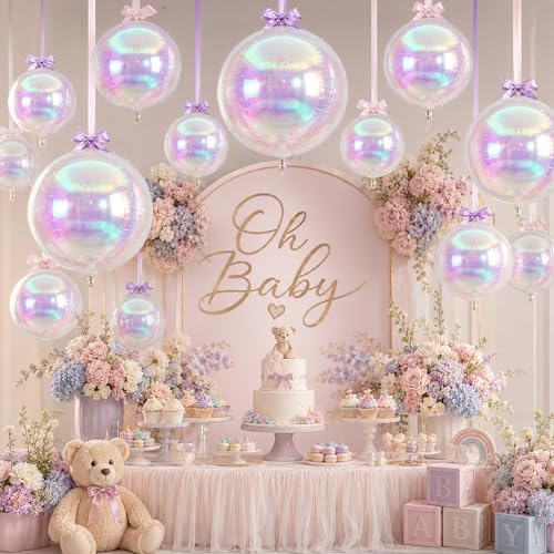 12Pcs Iridescent Round Foil Balloons, 4D Holographic Clear Ball Balloons - Image 5