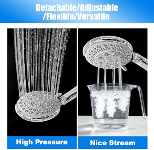 Detachable Handheld Shower Head with Hose - High pressure 5 Functions Showerheads Hand Held Shower Heads,Extra Long 4.7 ft. Stainless Steel Hose and Holder - Image 5
