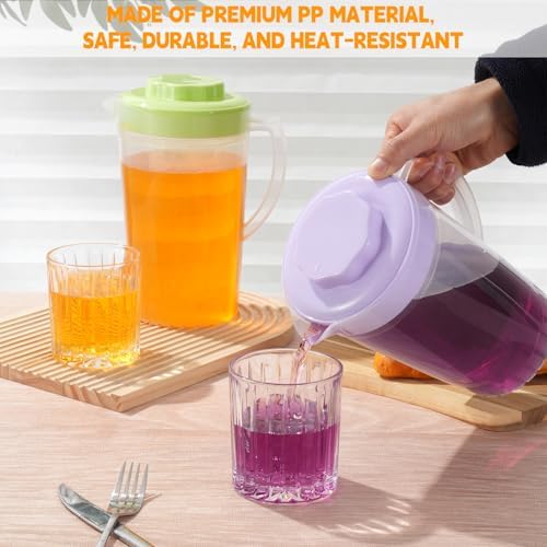 6 Pack Round Clear Plastic Pitcher with Lid & Handle, Easy Pour Bottles for Water Milk Tea Classroom Nursery Home(Colorful) - Image 3