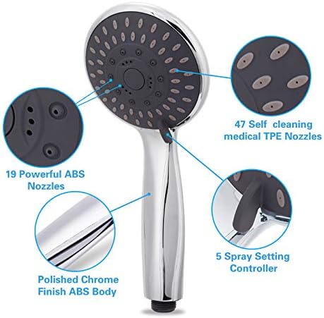 Briout Handheld Shower Head High Pressure 5-Settings with Hose, Chrome - Image 4