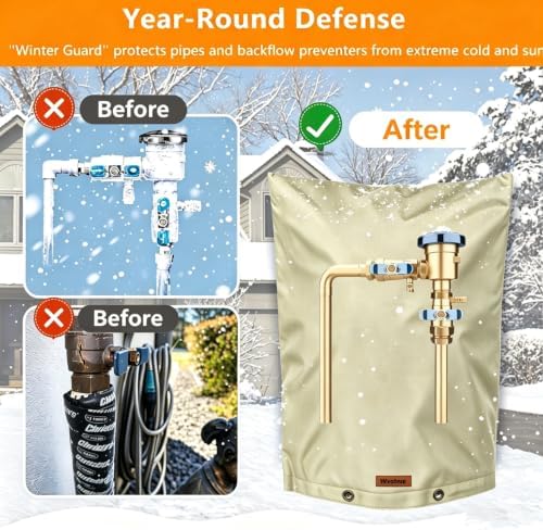 Backflow Preventer Cover Insulated Pouch,Outdoor Pipe Insulation Cover,Winter Freeze Protection Water Well Pump Covers Sprinkler Valve Cover Insulated (Khaki, 24''W x 36''H) - Image 2