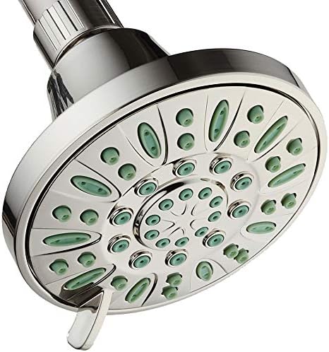 AquaDance Antimicrobial/Anti-Clog High-Pressure 6-setting Shower Head, Microban Nozzle Protection from Growth of Mold, Mildew & Bacteria for Stronger Shower! (Brushed Nickel Finish/Coral Green Jets) by AquaDance