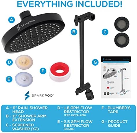 SparkPod 6" Round Rain Shower Head with 11" Shower Arm - Image 7