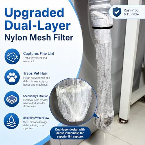 100 Pack Washing Machine Hose Lint Traps with Cable Ties, Drain Filter Bags - Image 3