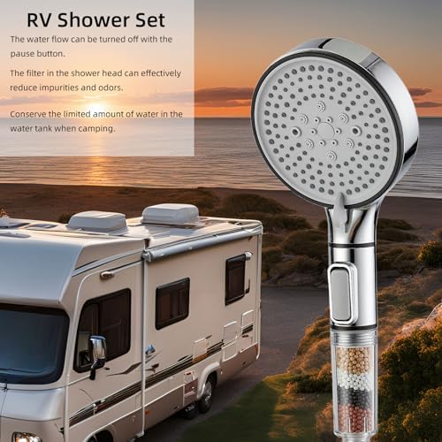 RV Shower Head with Hose, High Pressure 5 Setting Shower Head with Filter and On/Off, Water Saving Shower Head for RV/Camper, Travel Trailer, Motorhome,Shower head Replacement - Image 4