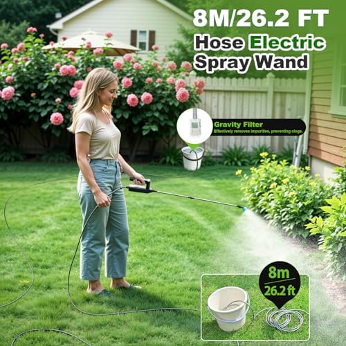 Battery Powered Sprayer Wand, 32 Inch Garden Sprayer Telescopic Wand with 3 Adjustable Speeds, Battery Indicator, 26.2 FT Hose, 7.4V Rechargeable Water Sprayer Wand with 4 Adjustable Nozzles & Filter - Image 4
