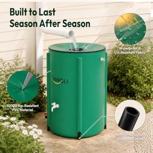 VINGLI 66 Gallon Collapsible Rain Barrel, Portable Water Storage Tank, Rainwater Collection System Downspout, Water Catcher Container with Filter Spigot Overflow Kit - Image 2