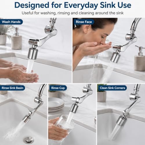 1080° Swivel Brass Faucet Extender, 2-Mode Filter, 20/22/24mm Adapters (Silver) - Image 6